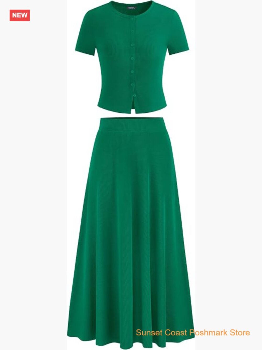 2 Piece Skirt Set Summer Short Sleeve Button Up Crop Top Flowy Maxi Skirt